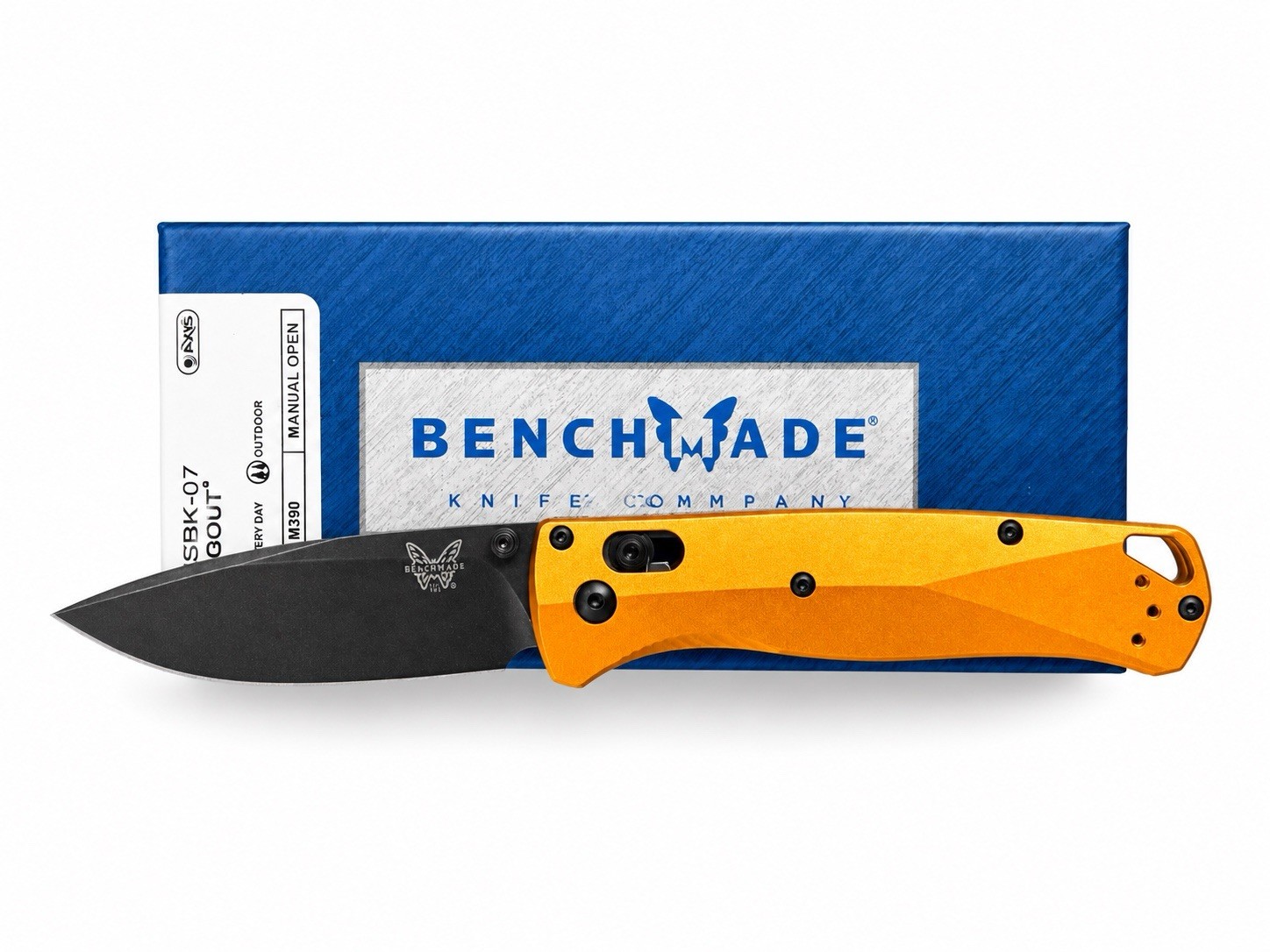Benchmade 535BK-07 Bugout; Burnt Brass/orange anodized aluminum handle