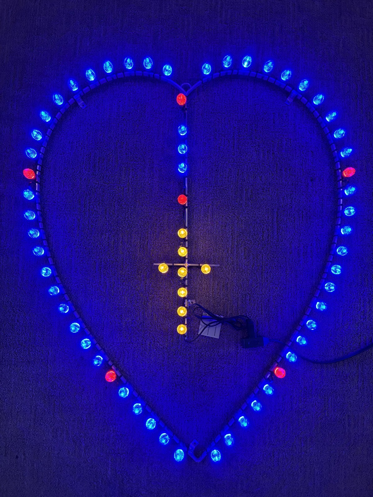 Heart Shaped LED Lighted Outdoor/Indoor Rosary, House or Barn, Catholic Blue