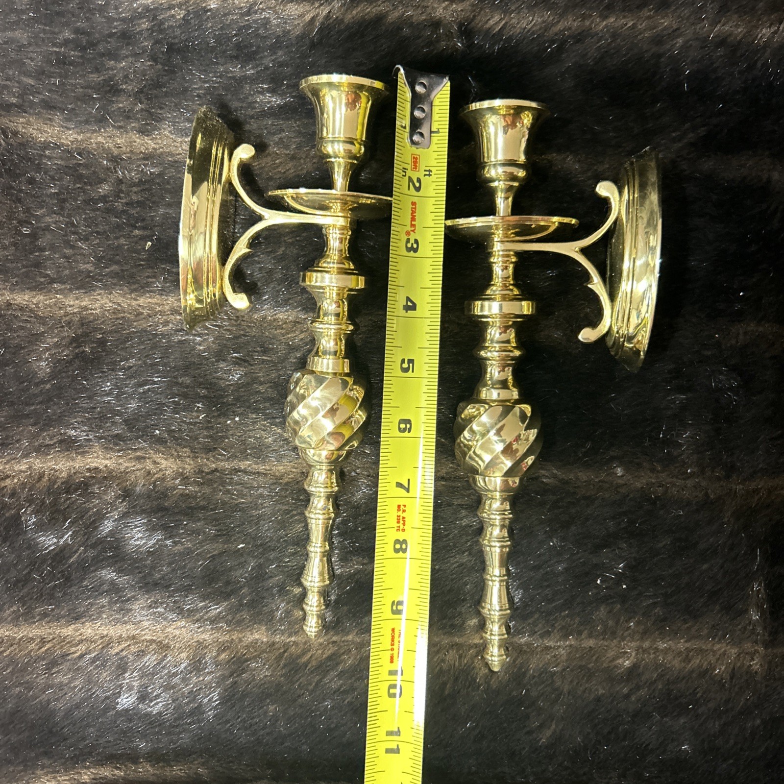 2 Solid BRASS Vintage Candlestick Wall Mount Sconce Candle Holders New Old Stock