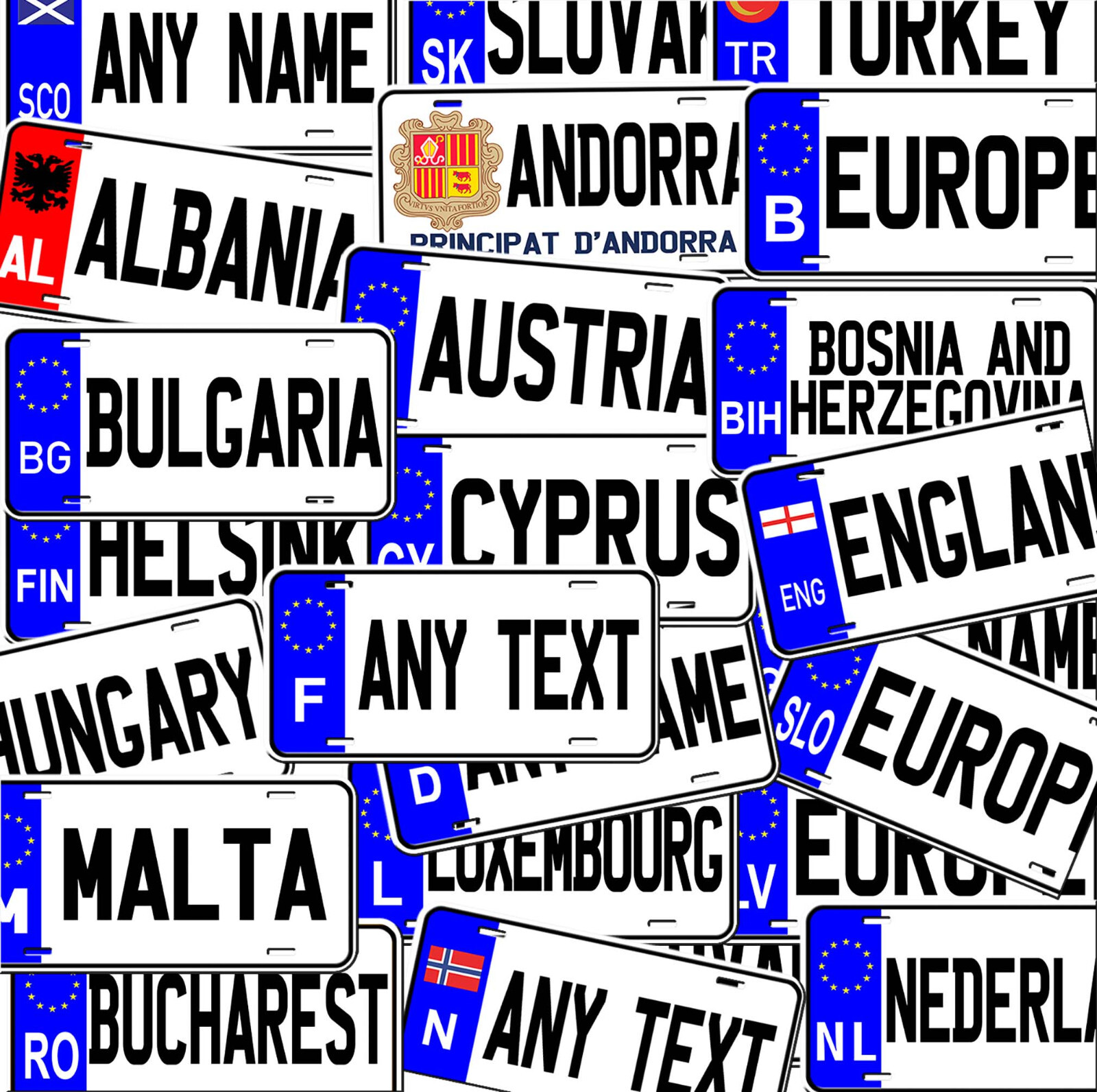 Europe Countries US Size Any Name Personalized Novelty Car License Plate
