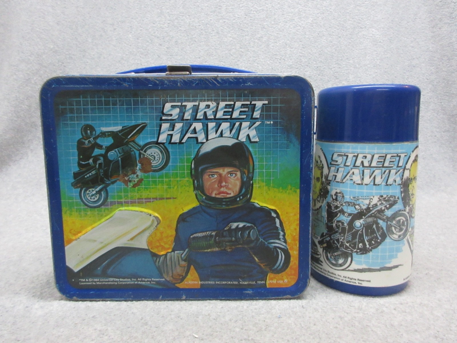 1985 STREET HAWK Motorcycle Adventure TV LUNCHBOX + THERMOS C#7.5 Bright Clean