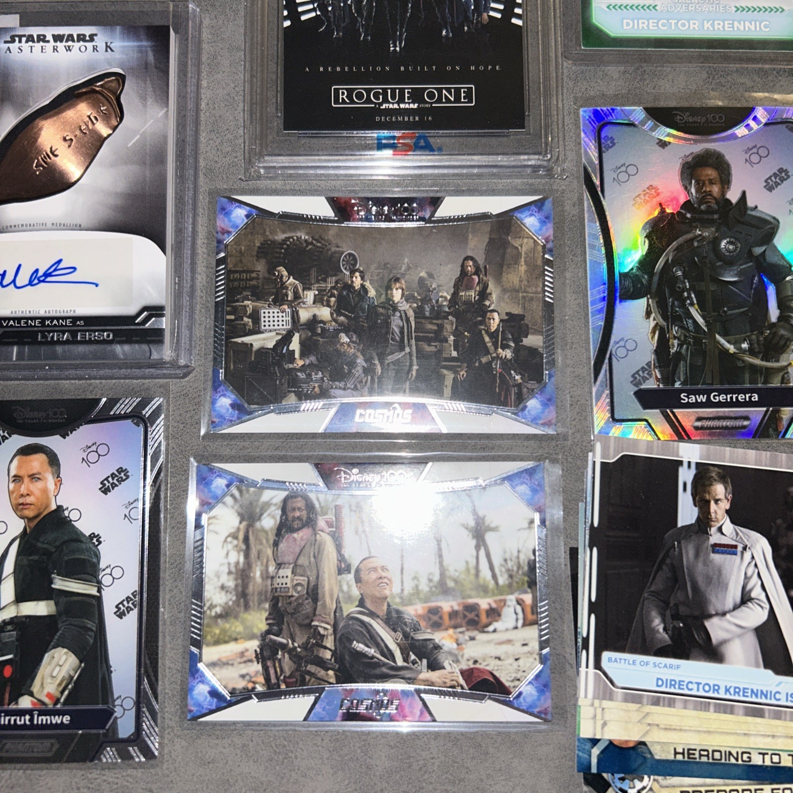 Star Wars Rogue One Cassian Andor Jyn Erso serial numbered & Bonus trading Cards