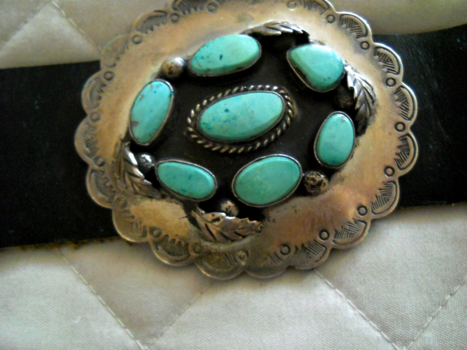 Native American Navajo Turquoise Cluster Sterli Silver 9- 2.8″ Conchos Belt 576g