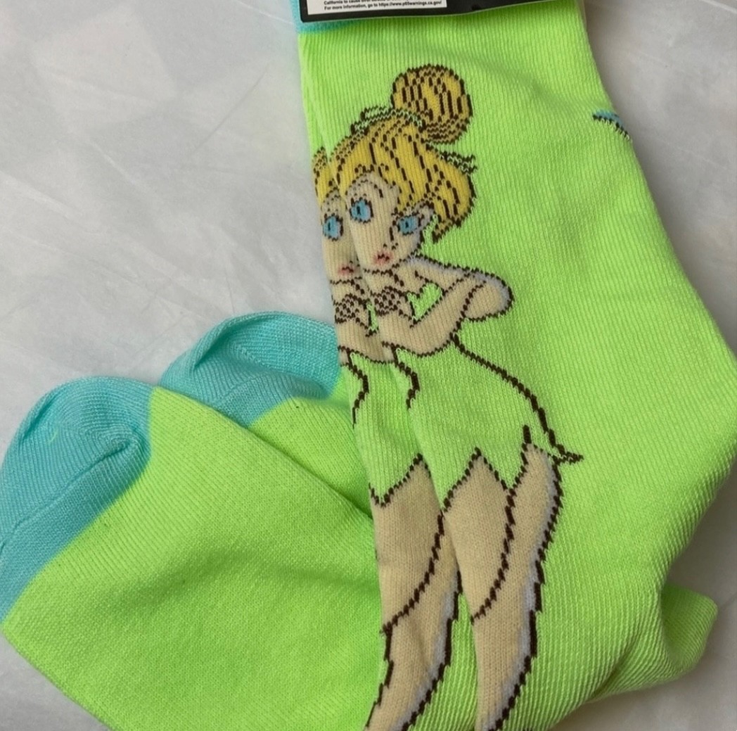 NWT Official Licensed Disney Tinkerbell Crew Socks Adult Size9-13 Tinker Bell🧚