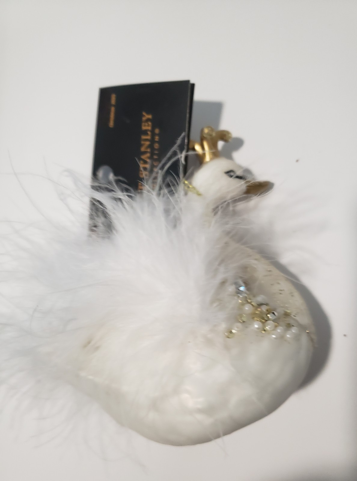 Robert Stanley Blown Glass Glittery Swan White 4.25″ H x 5″ W Beautiful New