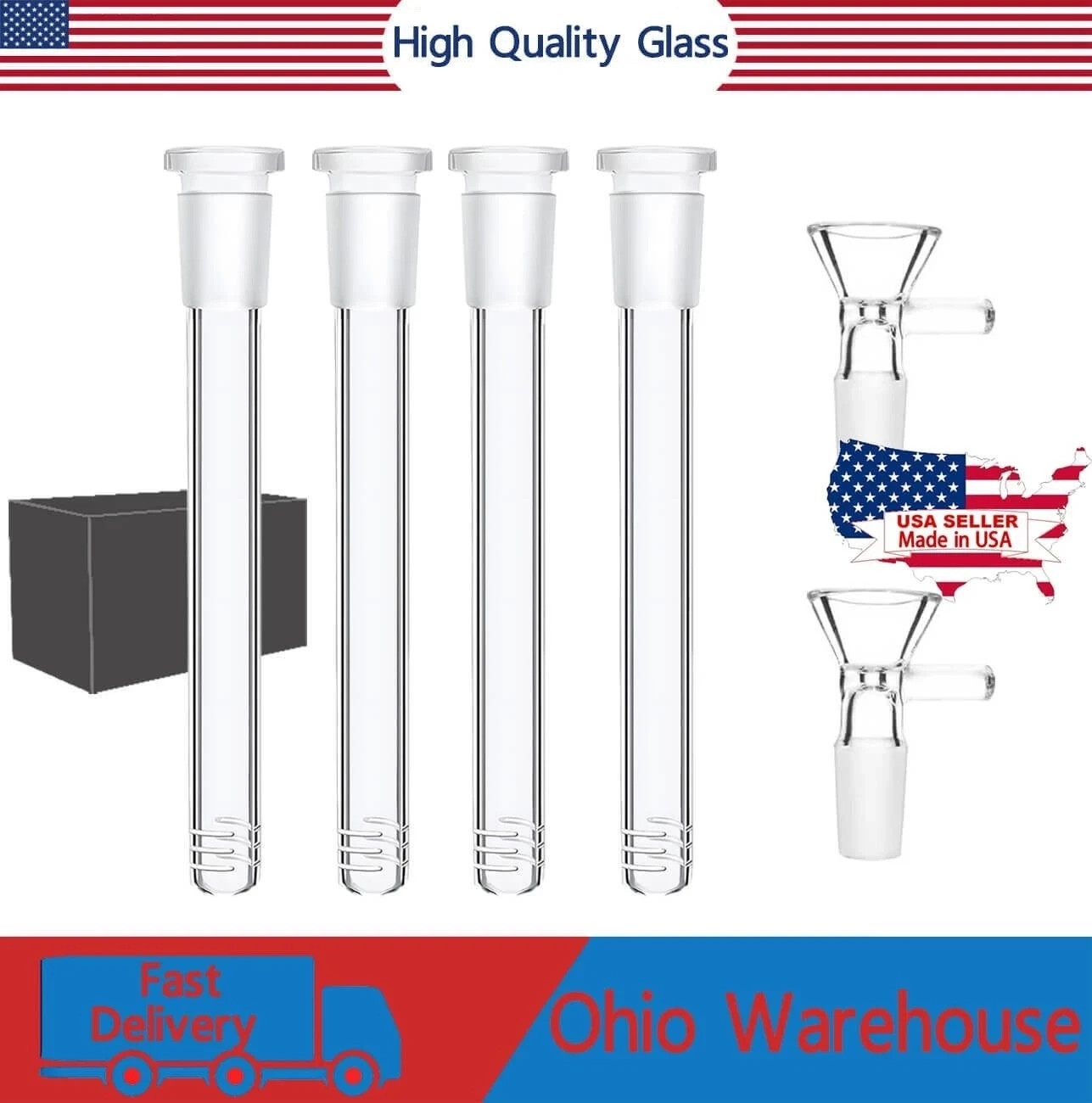 4.5”Hookah Water Smoking Pipe Glass Bong Downstem with 14mm Male Bowl, Set of 6