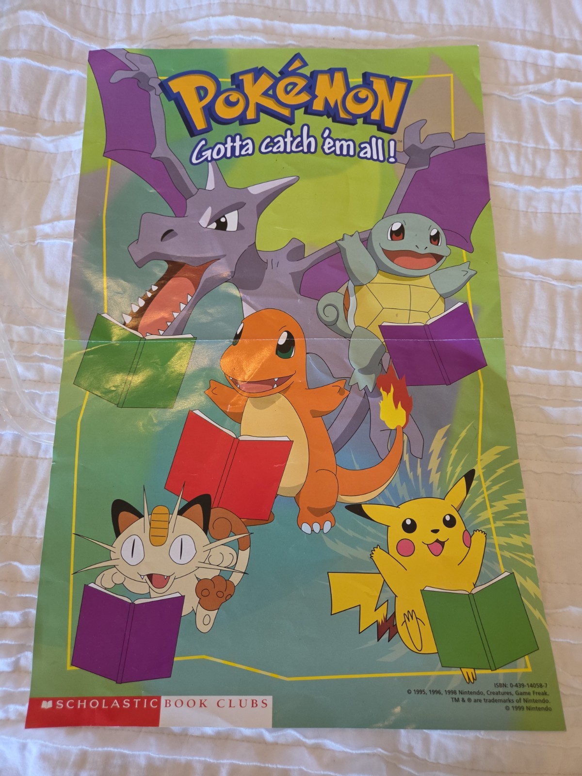 Vintage 1999 Pokémon Scholastic Folded Poster 17 X 11