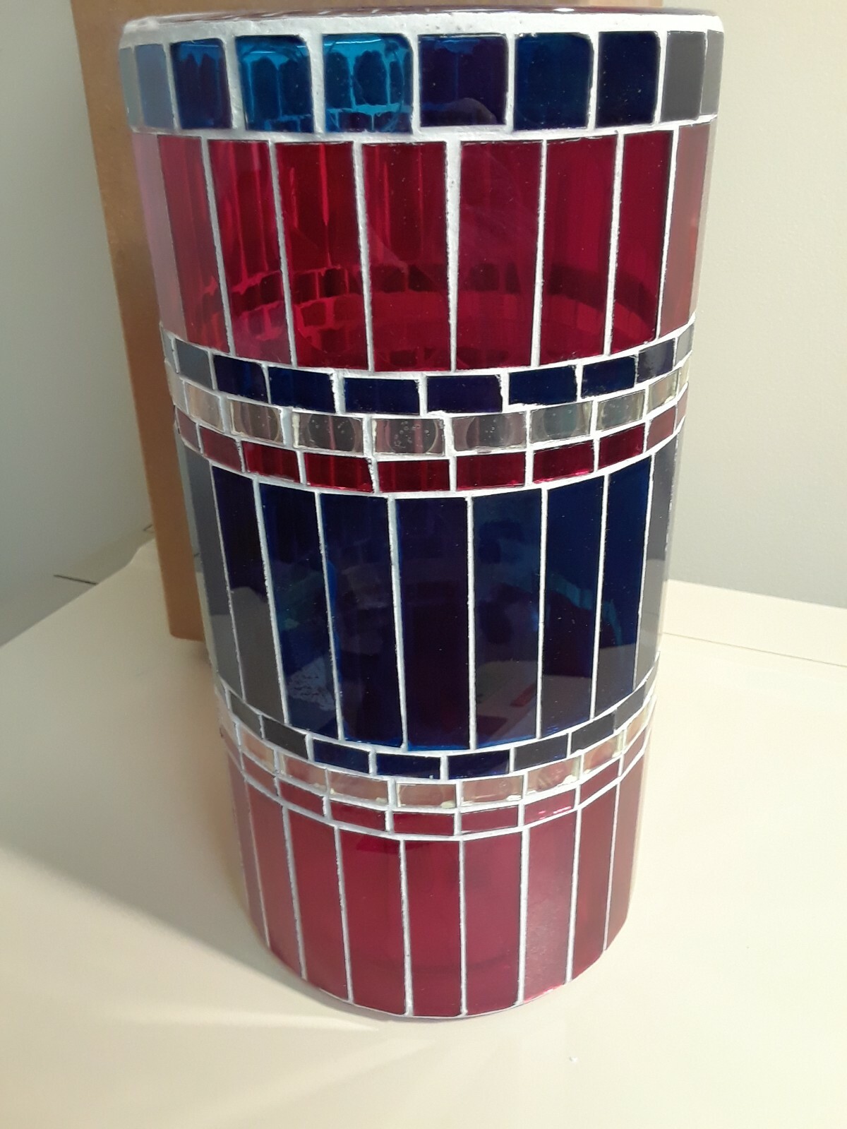 Longaberger Americana Large Mosaic Candle Holder Red White Blue