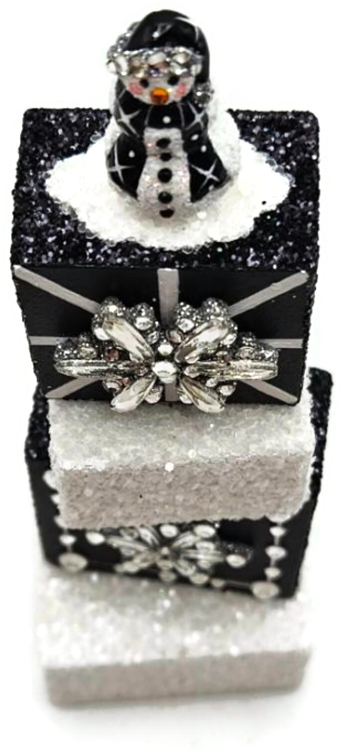 Patricia Breen Presenting Black Snowman Free Standing Christmas Ornament Blocks