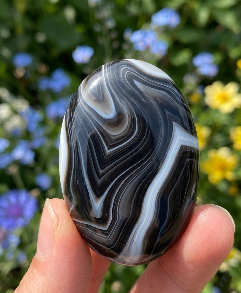 Orca Agate Worry Stone | Serenity Energy Natural Crystal Meditation Palm Stone