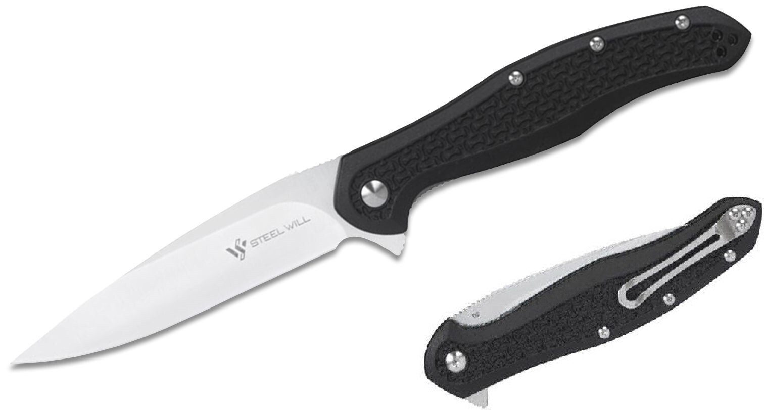 Steel Will Intrigue Folding Knife 3.63″ D2 Tool Steel Blade Black FRN Handle