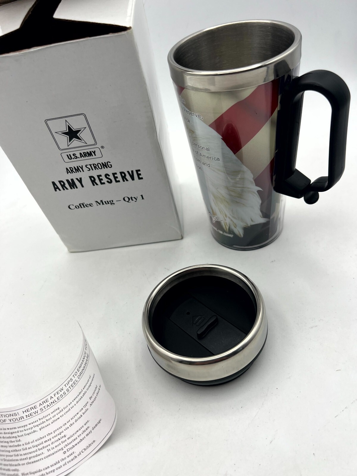 U.S. Army Reserve Coffee Mug Multicolored Snap-Cap Drink Through Lid for Mens