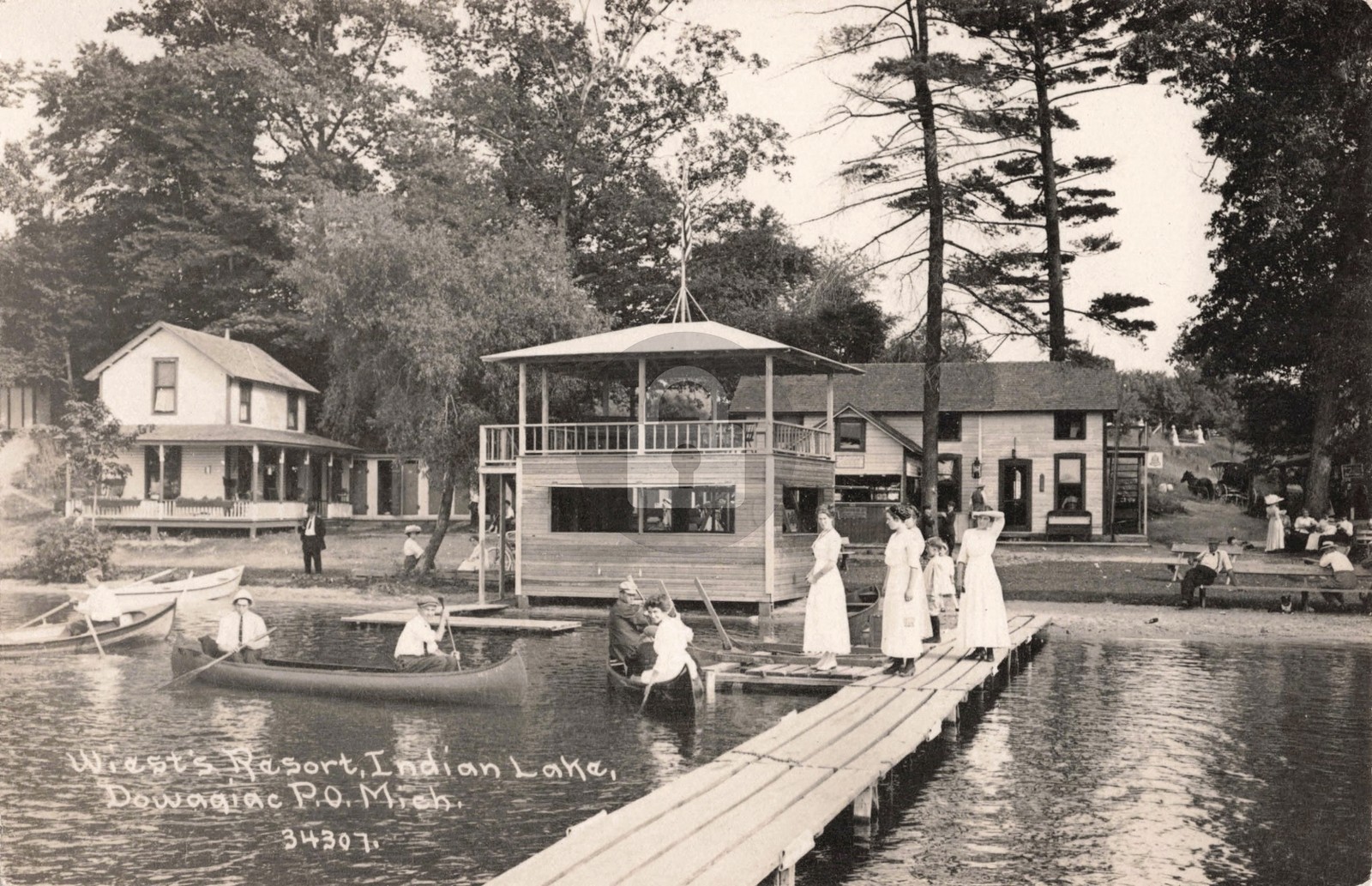 Wiest’s Resort, Indian Lake, Dowagiac P.O. MI 1912 RPPC Photo Postcard COPY