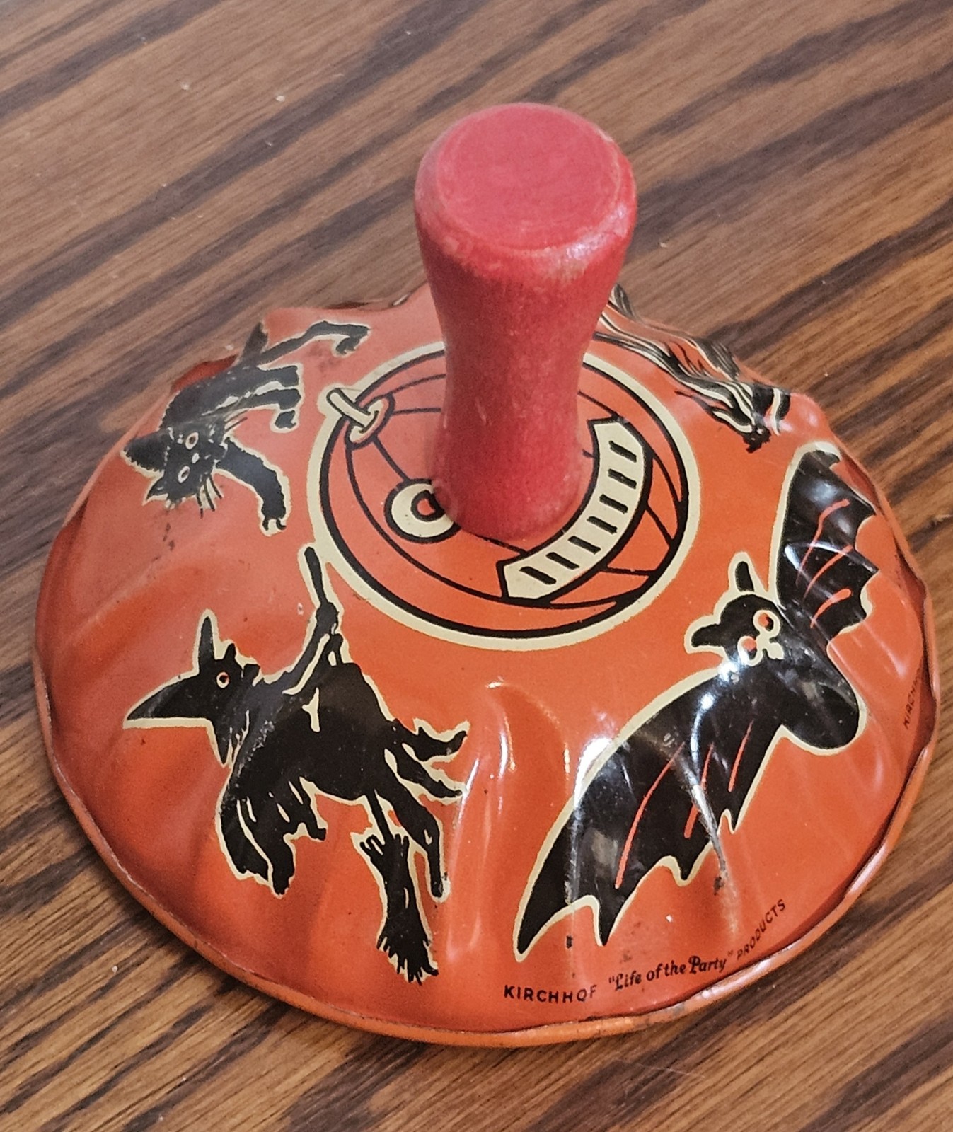 Vintage Halloween Noisemaker Tin Litho Bell CAT BAT WITCH DEVIL Kirchhof