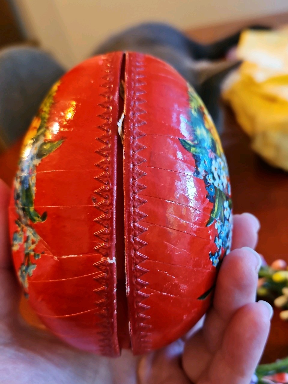 Easter Antique German Paper Candy Container Egg, Rabbit Conductor & Chick Choir