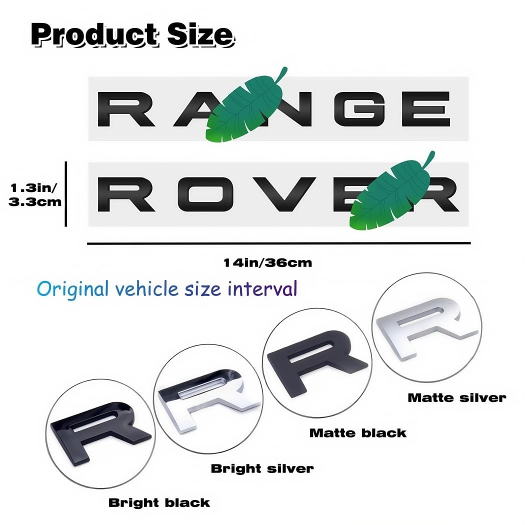 Range Rover Emblem Set For Front Hood & Trunk ABS Gloss Silver