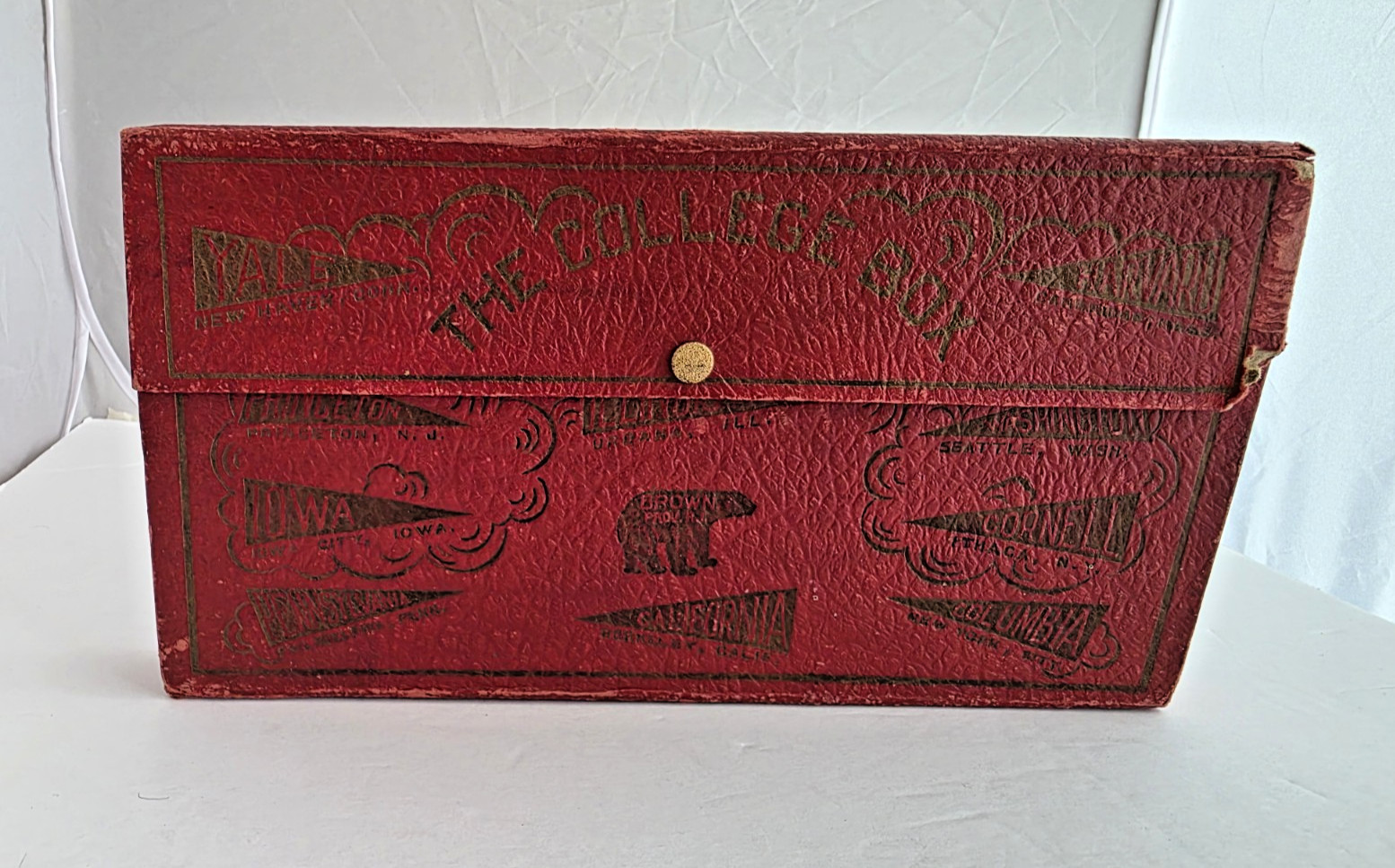 Antique “The College Box” Brown University Pencil Box Case with Hidden Drawer