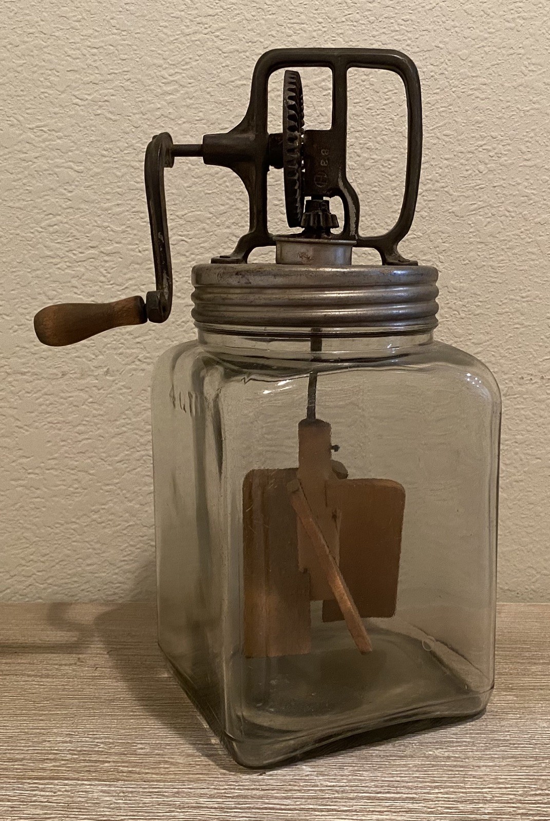 Vintage 4 Quart Butter Churn with Original Wood Paddles