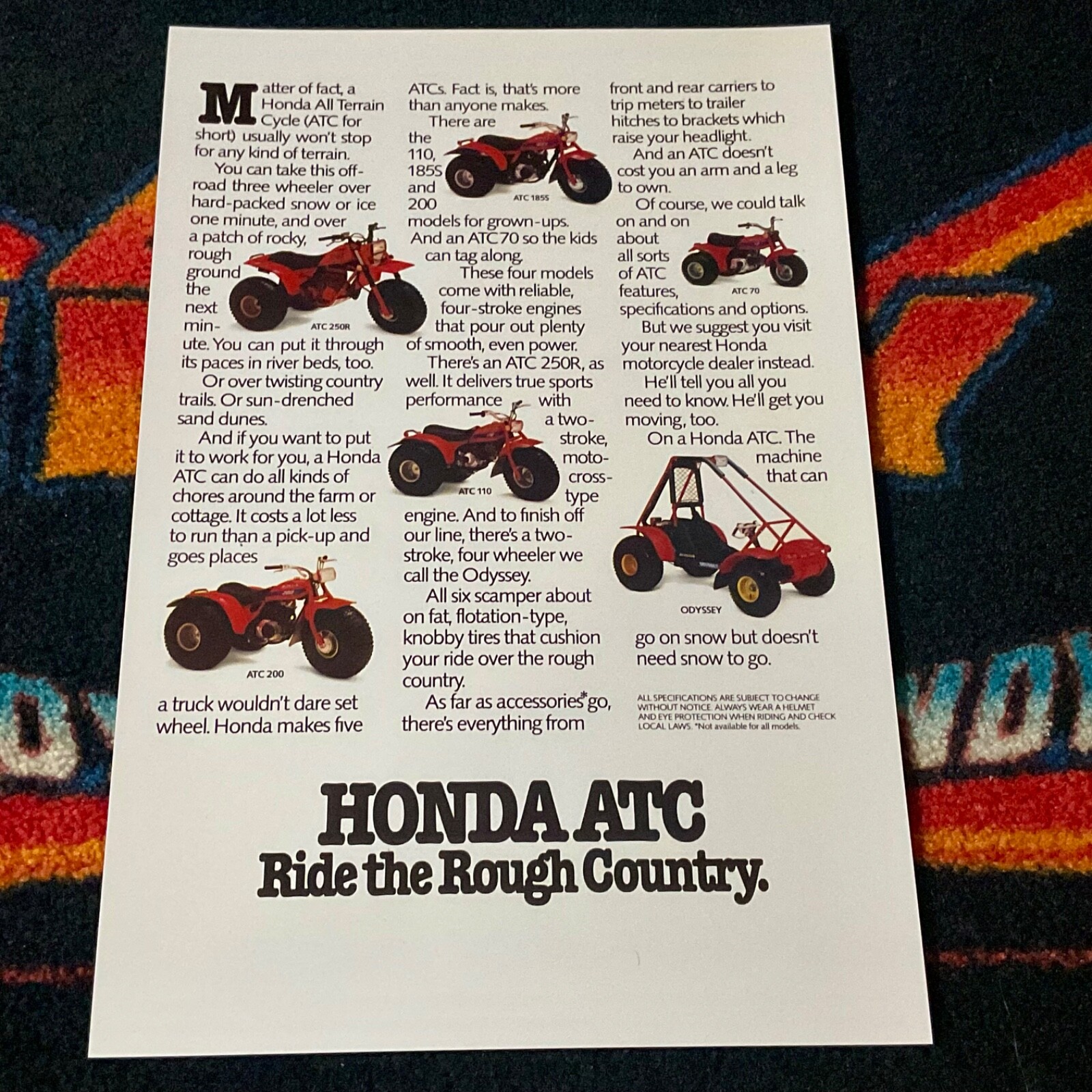 🏁 ‘82 HONDA ATC ATV FULL LINEUP POSTER vintage atv ATC 250R ODYSSEY ATC 70 🔴⚫️