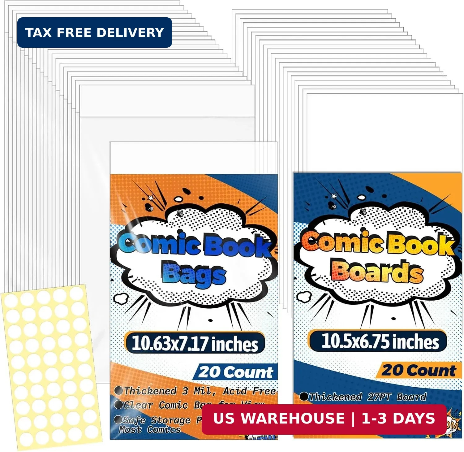 20 Sets Current Comic Book Bags and Boards 20 Acid-Free 27PT Comic Book B