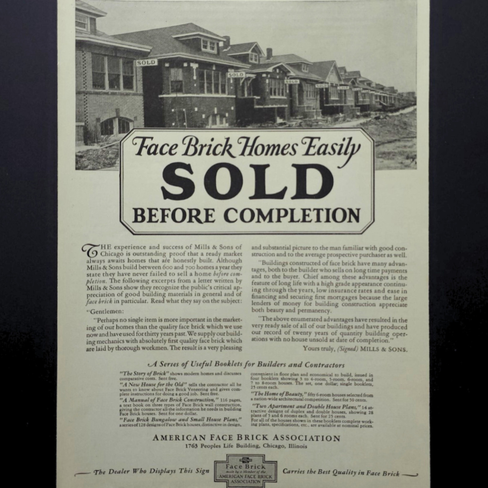 American Face Brick Homes Construction Chicago Illinois 1927 Vtg Print Ad