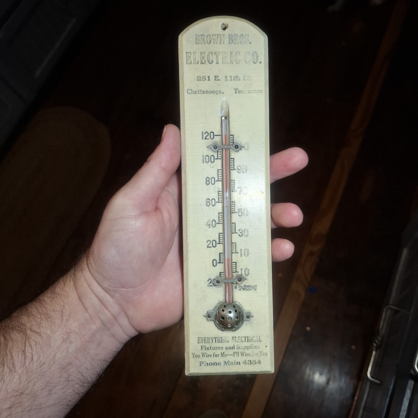 Vintage Brown Bros Wooden Thermometer Everything Electrical Chattanooga TN