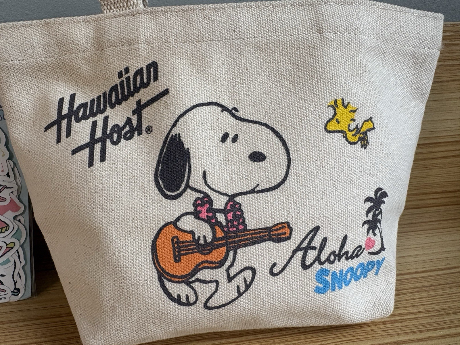 Peanuts Snoopy Combo: Small Aloha-“Hawaiian Host” Tote Bag & 50 Pcs Stickers