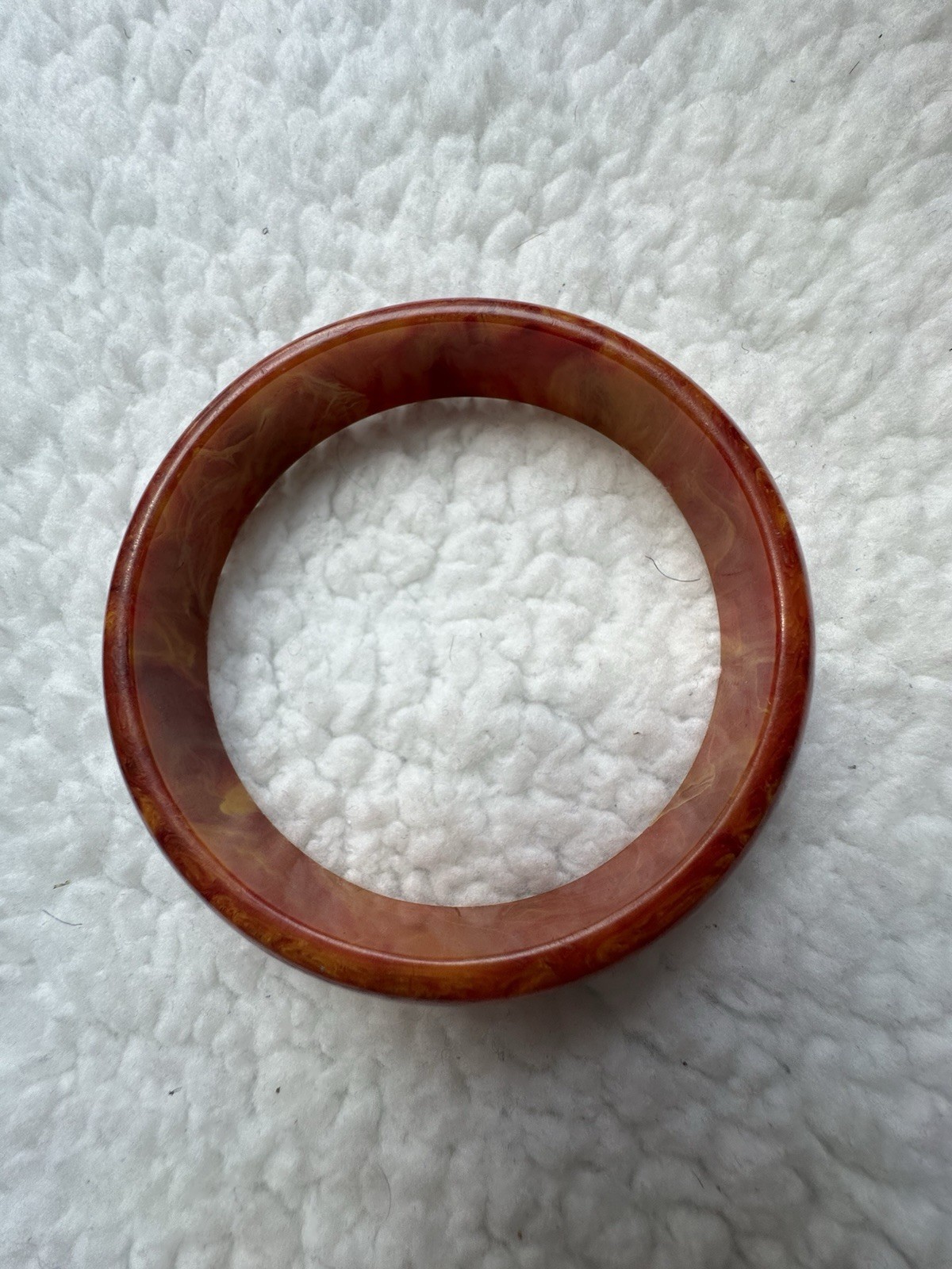 Flame Marbled Bakelite Bangle Bracelet 2.5” in Firey Red/Paprika Orange 5/8”