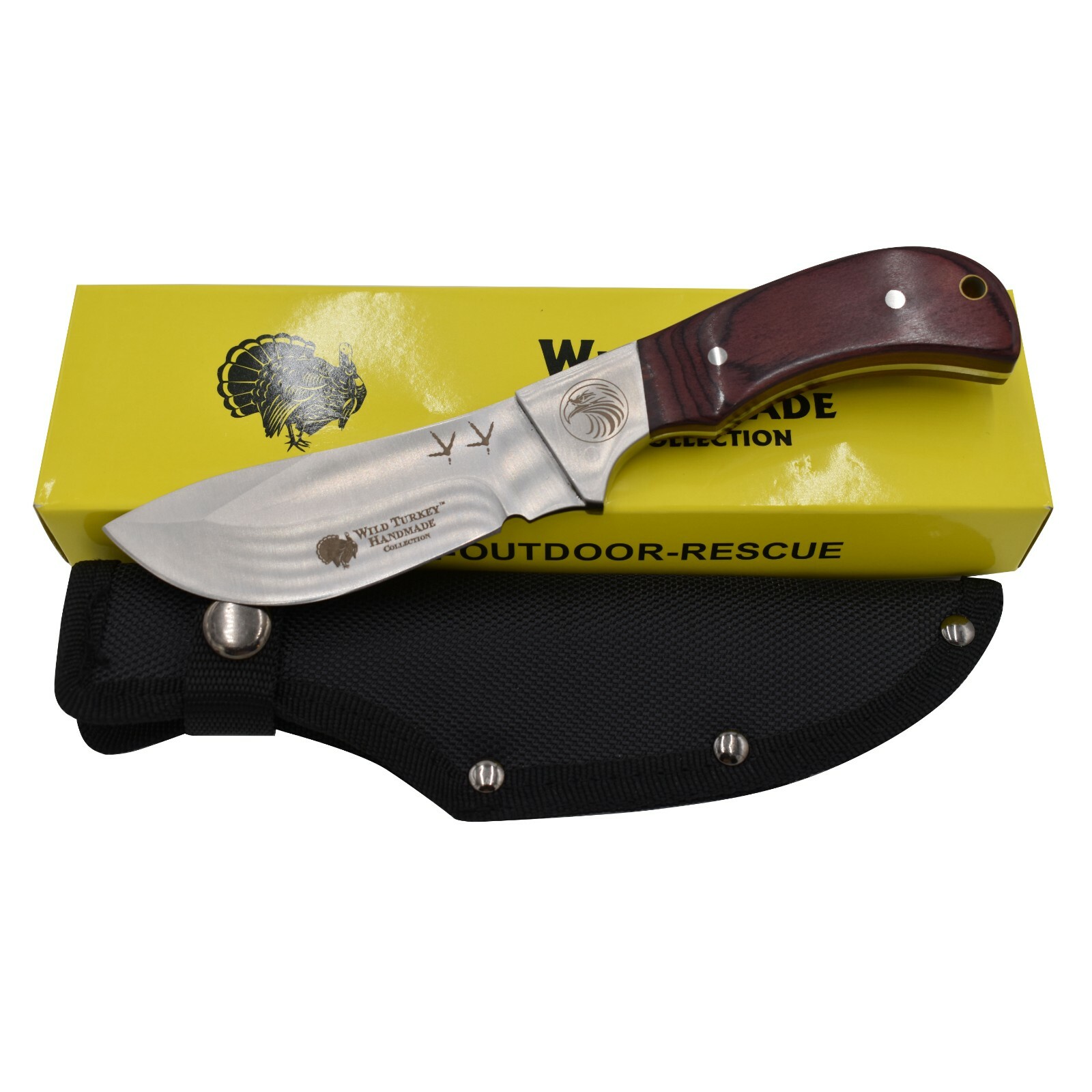 Wild Turkey Handmade 8” Wildlife Collection Fixed Blade Hunting Knife w. Sheath
