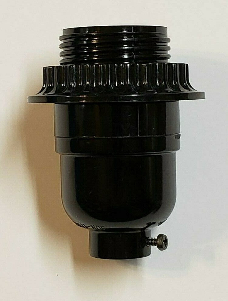 BLACK BAKELITE FULL KEYLESS THREADED LAMP SOCKET WITH RING E26 NEW 30545J
