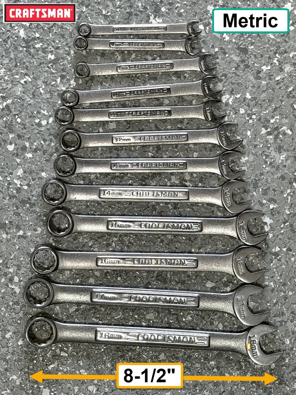 Vintage CRAFTSMAN USA METRIC 12PT Combination Wrench Set of 12 7mm To 18mm