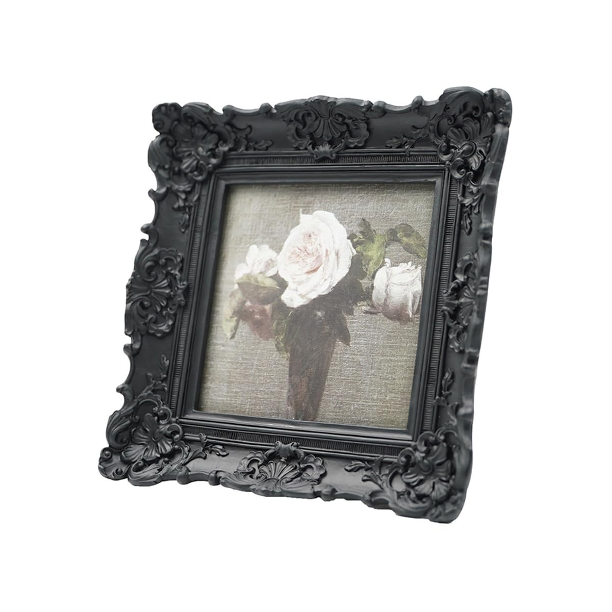 Ornate Vintage 4×4 Black Square Picture Frame – Wall & Tabletop Decor, Floral De