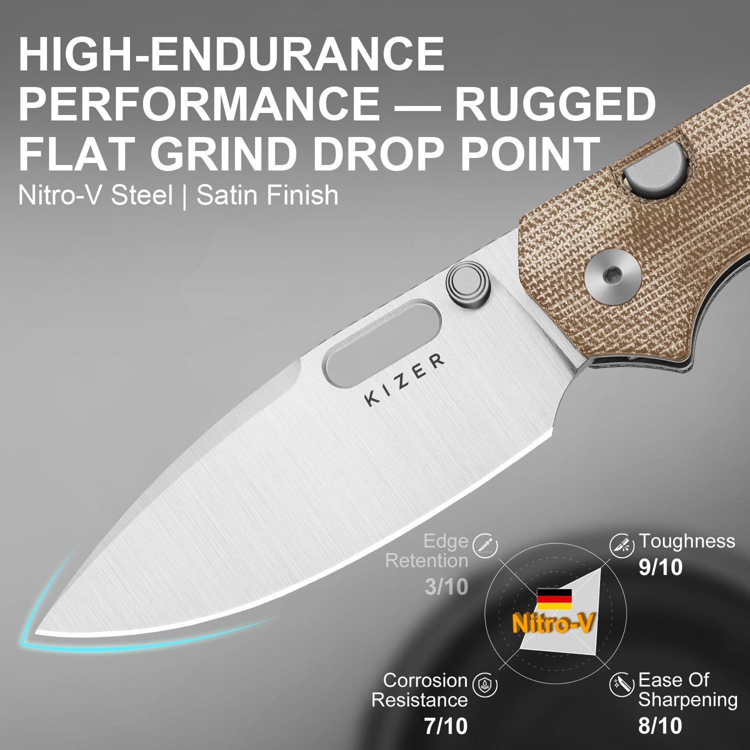 Kizer Outposter Folding Pocket Knife Nitro-V Blade Micarta Handle V3802BDA1
