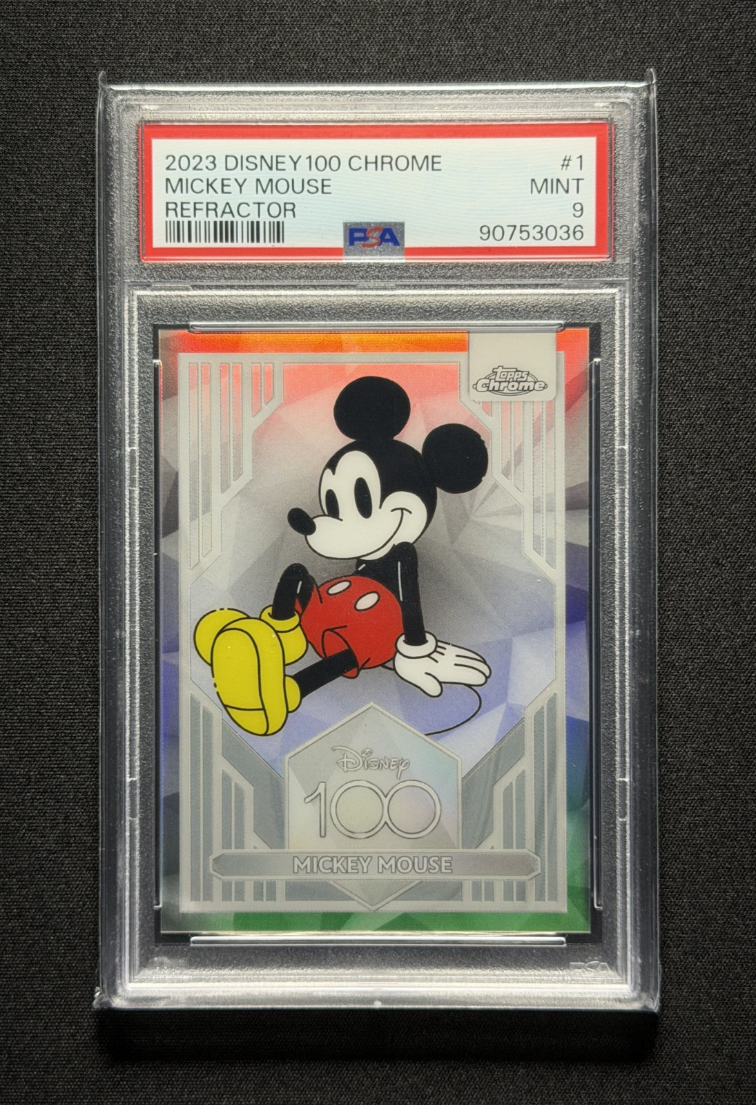 Mickey Mouse 💥🐭 PSA MINT 9 BASE SET REFRACTOR #1! 2023 Topps Chrome Disney 100