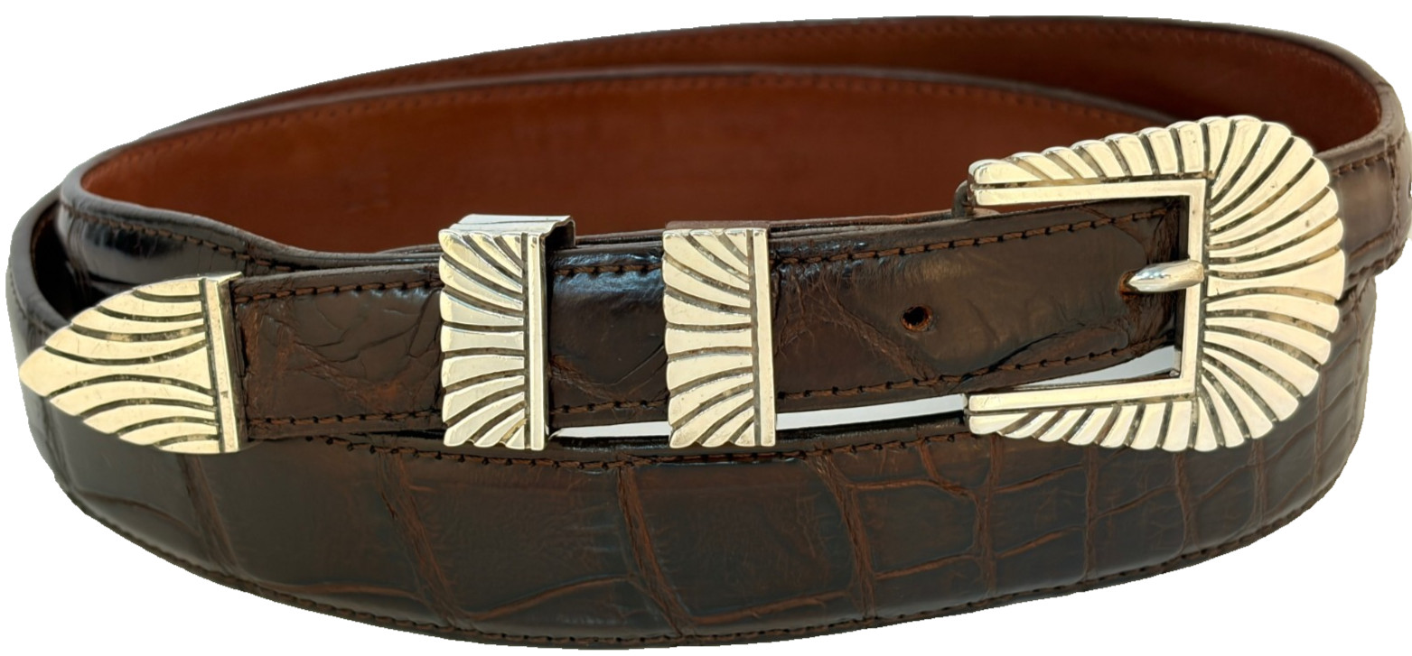 Calvin Begay Sterling Silver .925 Ranger Belt Buckle 34-36 Genuine Alligator