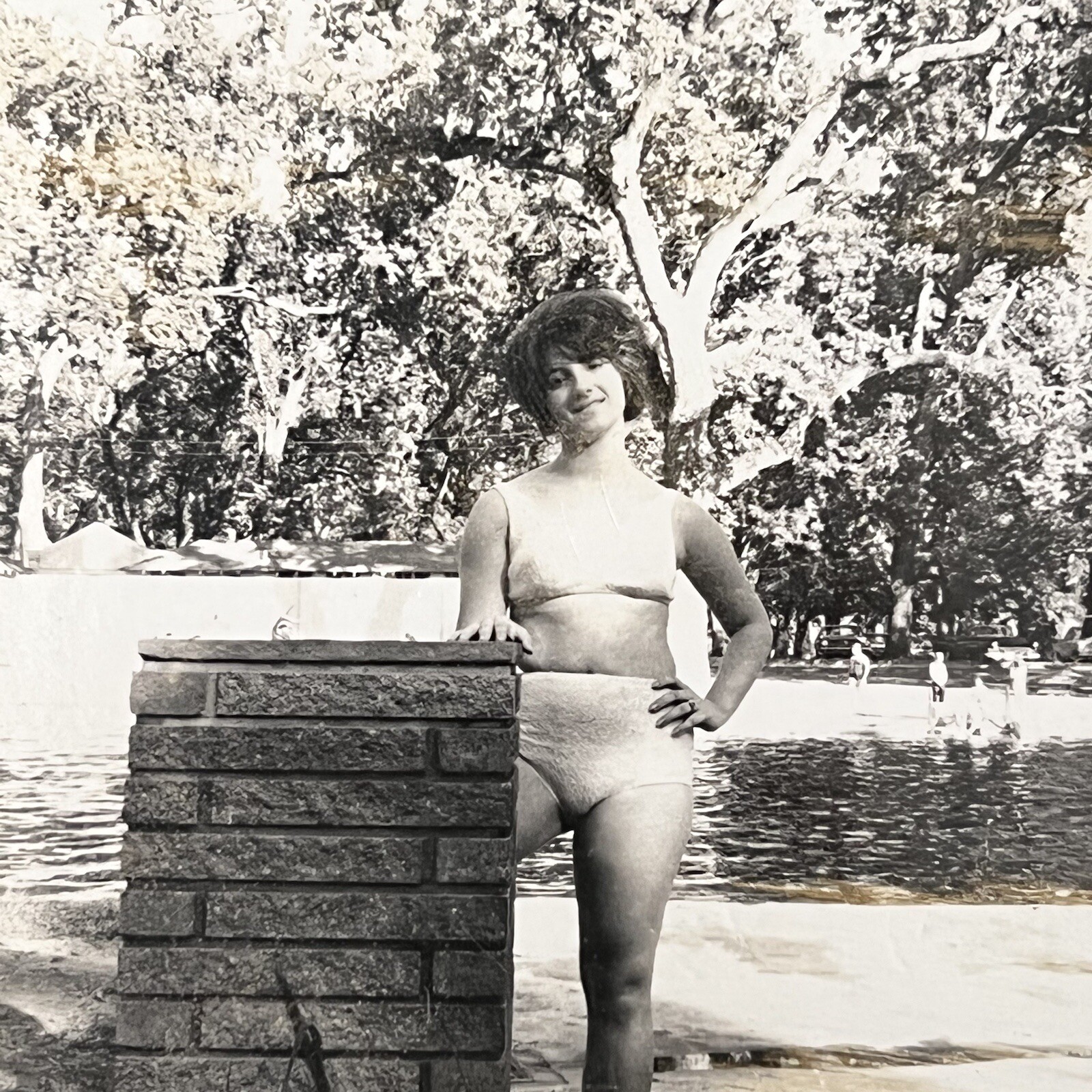 Vintage Snapshot Photograph Beautiful Young Woman Two Piece Bathing Suit 1960s
