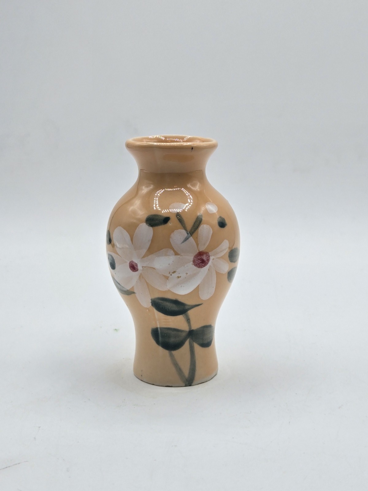 Ceramic Small Bud Vase Beige Hand-Painted Flowers 4″