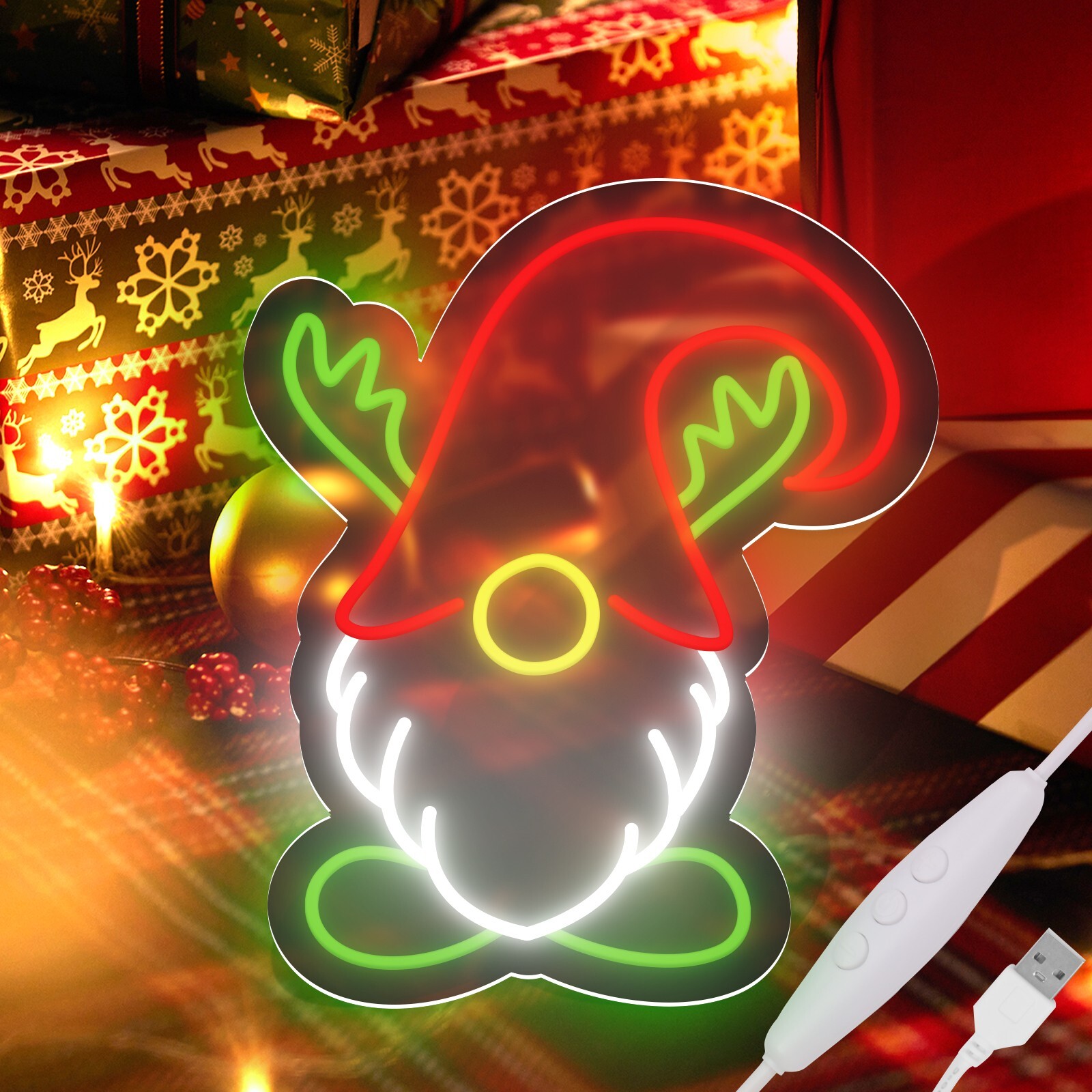 Christmas Gnomes LED Neon Sign-12.3x15In USB Light-Up Decor,Festive Holiday Sign