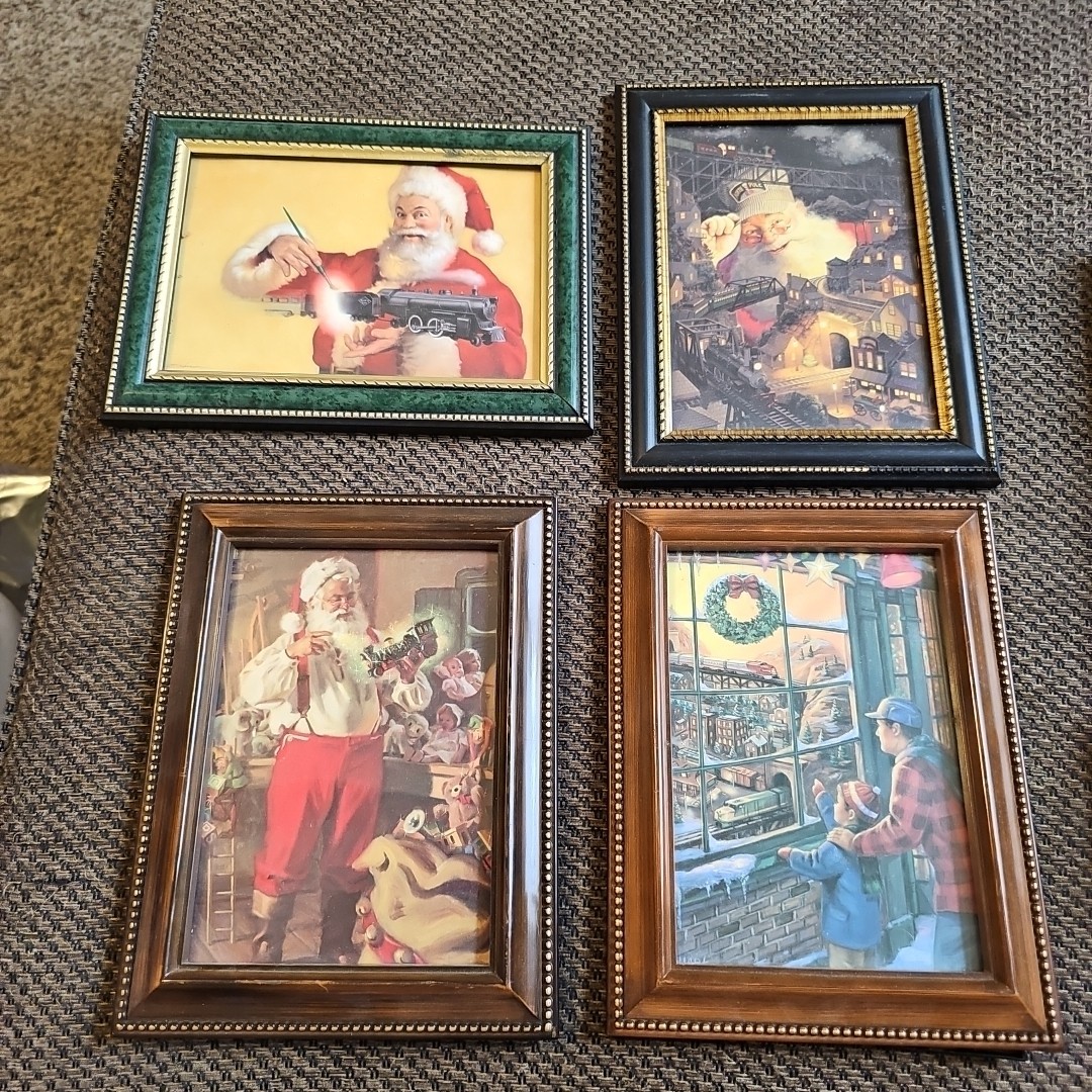4 CHRISTMAS Santa with Train Prints in a 6.5×8.5″ Plastic Frame Art