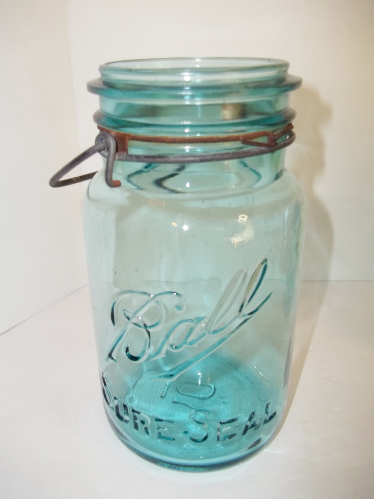 Vintage Blue Ball Sure Seal Quart Jar & Lid No.10 glass wire closure 7″ tall