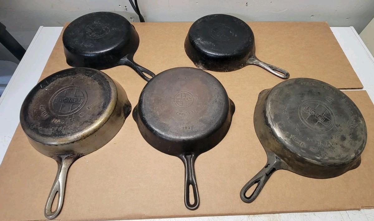Griswold Cast Iron Pan Lot Of 5 Erie Pa 701 704 704P 6,7,8 Large Block