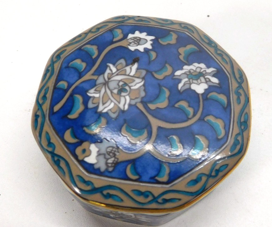 Vtg. 1986 Takahashi ETUDE Pattern Trinket Box Hand Painted Lidded Octagon China