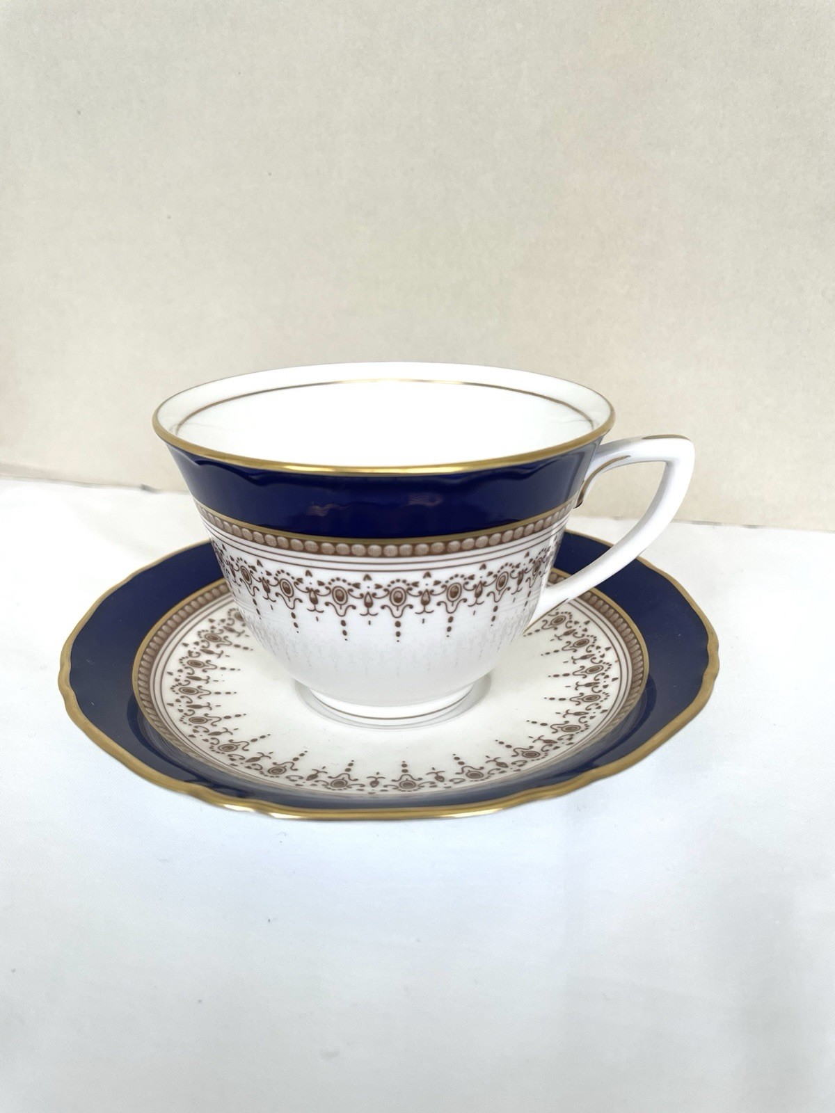 Royal Worcester Regency Cobalt Blue Gold Bone China Teacup and Saucer