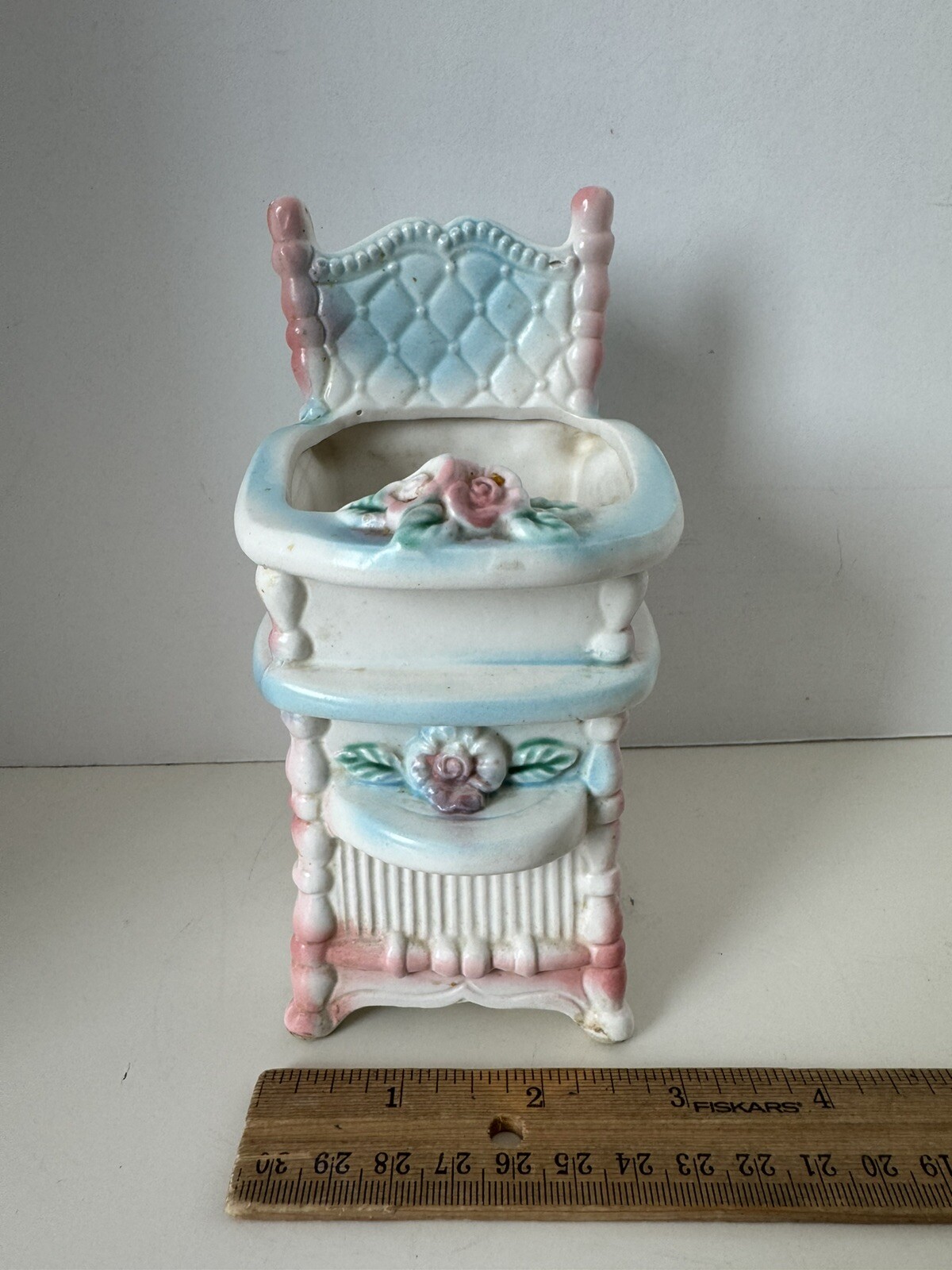Vintage Napcoware Baby High Chair Nursery Planter C-8022 Blue & Pink w flowers