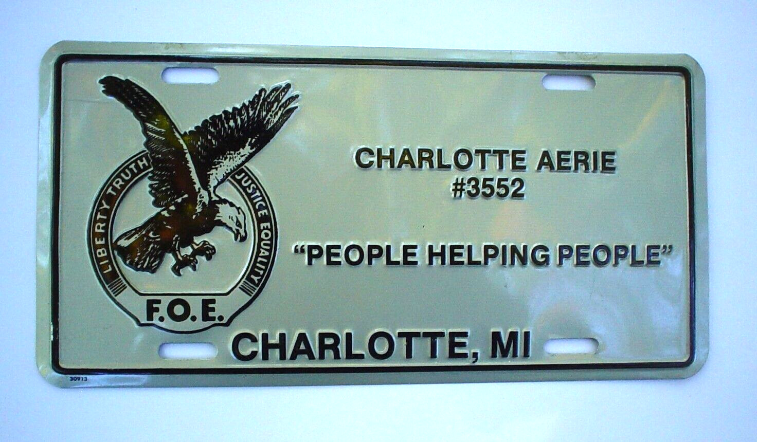 Fraternal Order of Eagles Booster License Plate Charlotte Michigan #3552