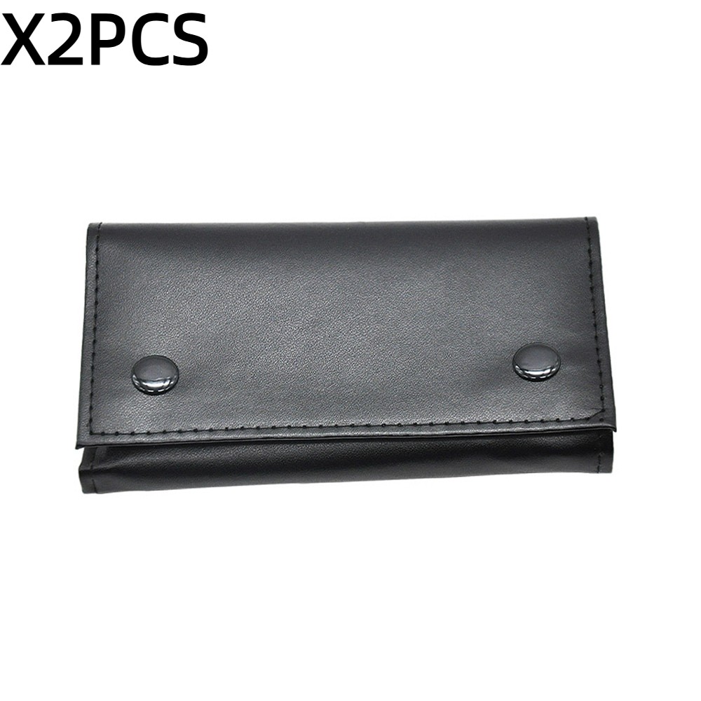 2 Pack Black PU Leather Tobacco Pouches Stylish Durable Herb Storage Carry Case