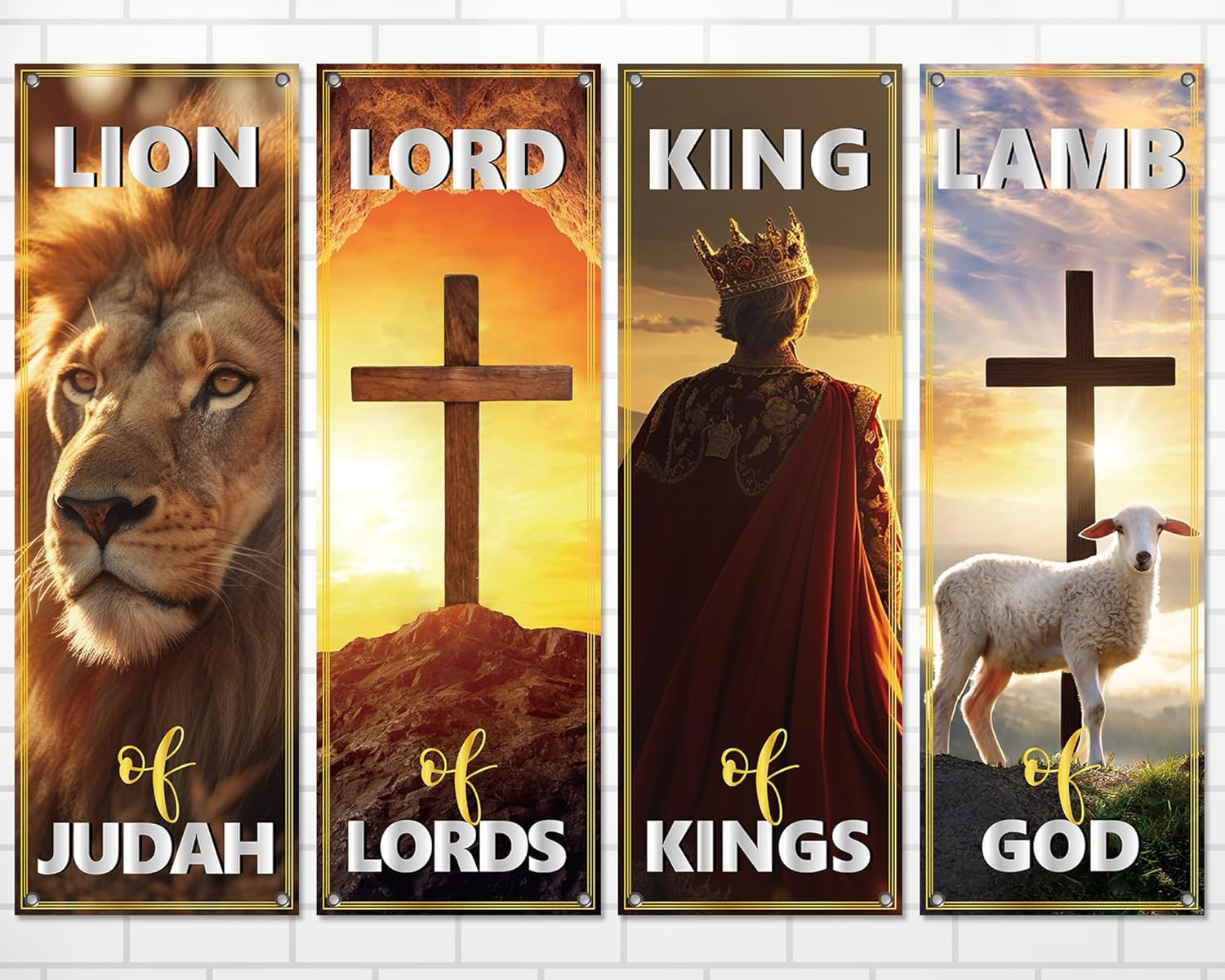 4Pcs Church Banners for Sanctuary Wall Worship Christian Banners Hanging Backdro