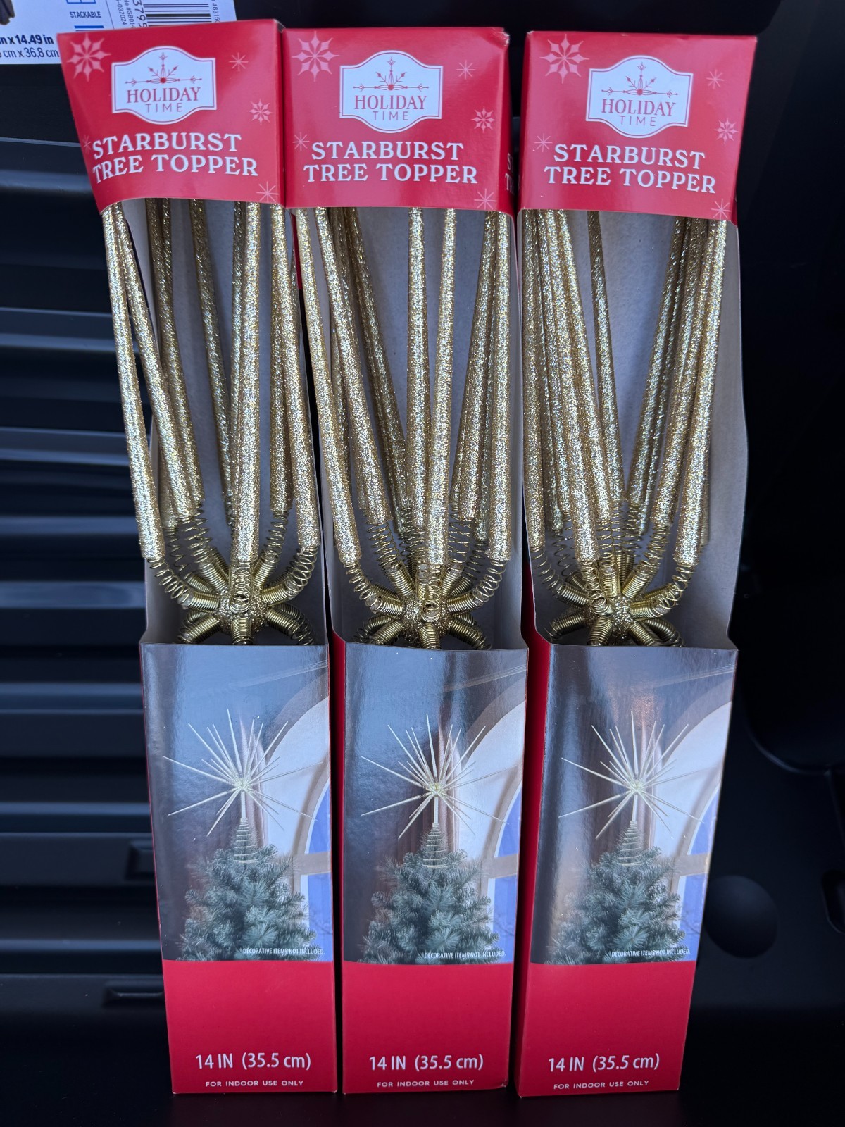 New Holiday Time Starburst Tree Topper Gold Sparkle 14 Inch Christmas Lot of 3