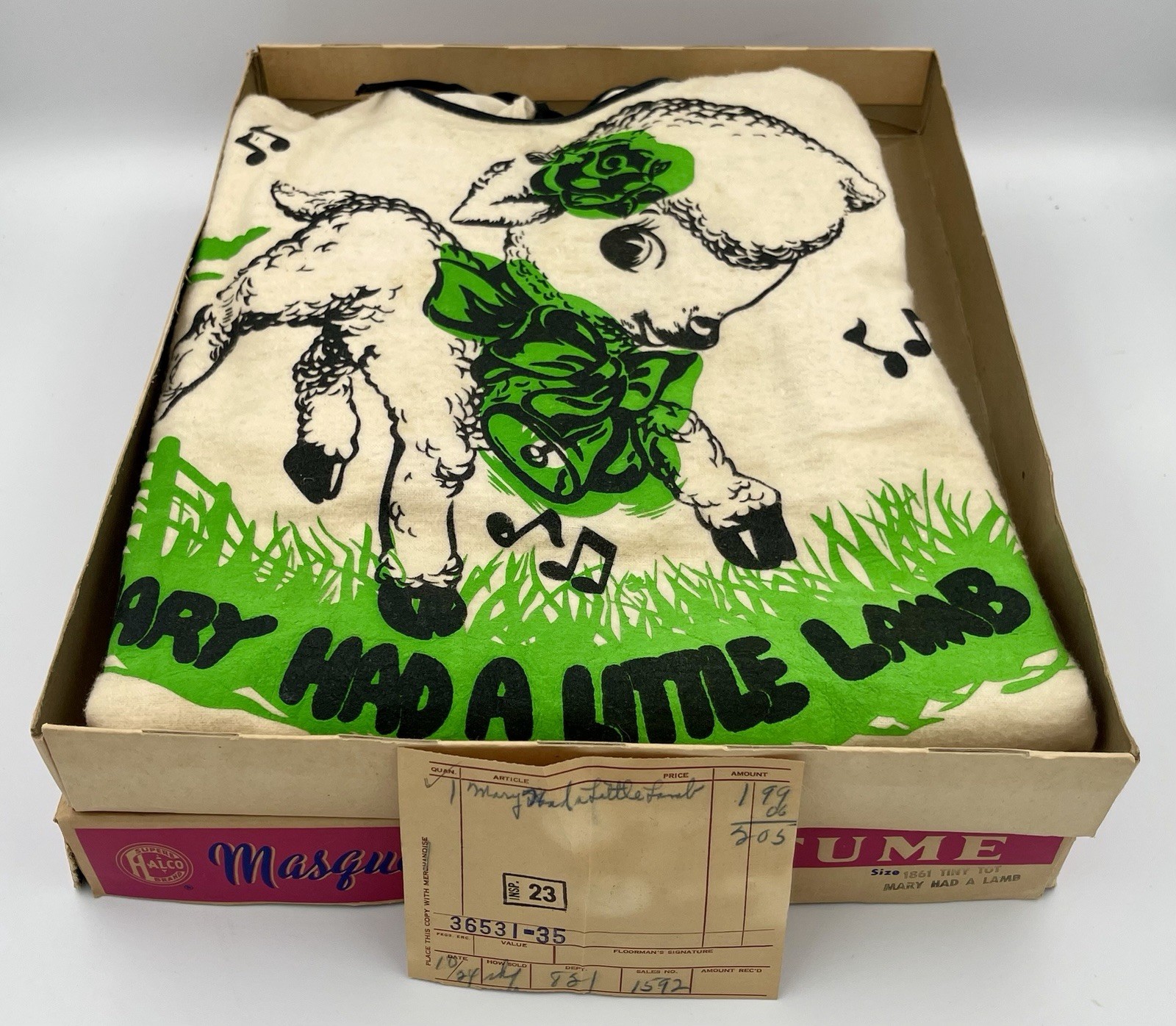1955 Halco Mary Had a Little Lamb Costume – Hat + Smock + Original Receipt