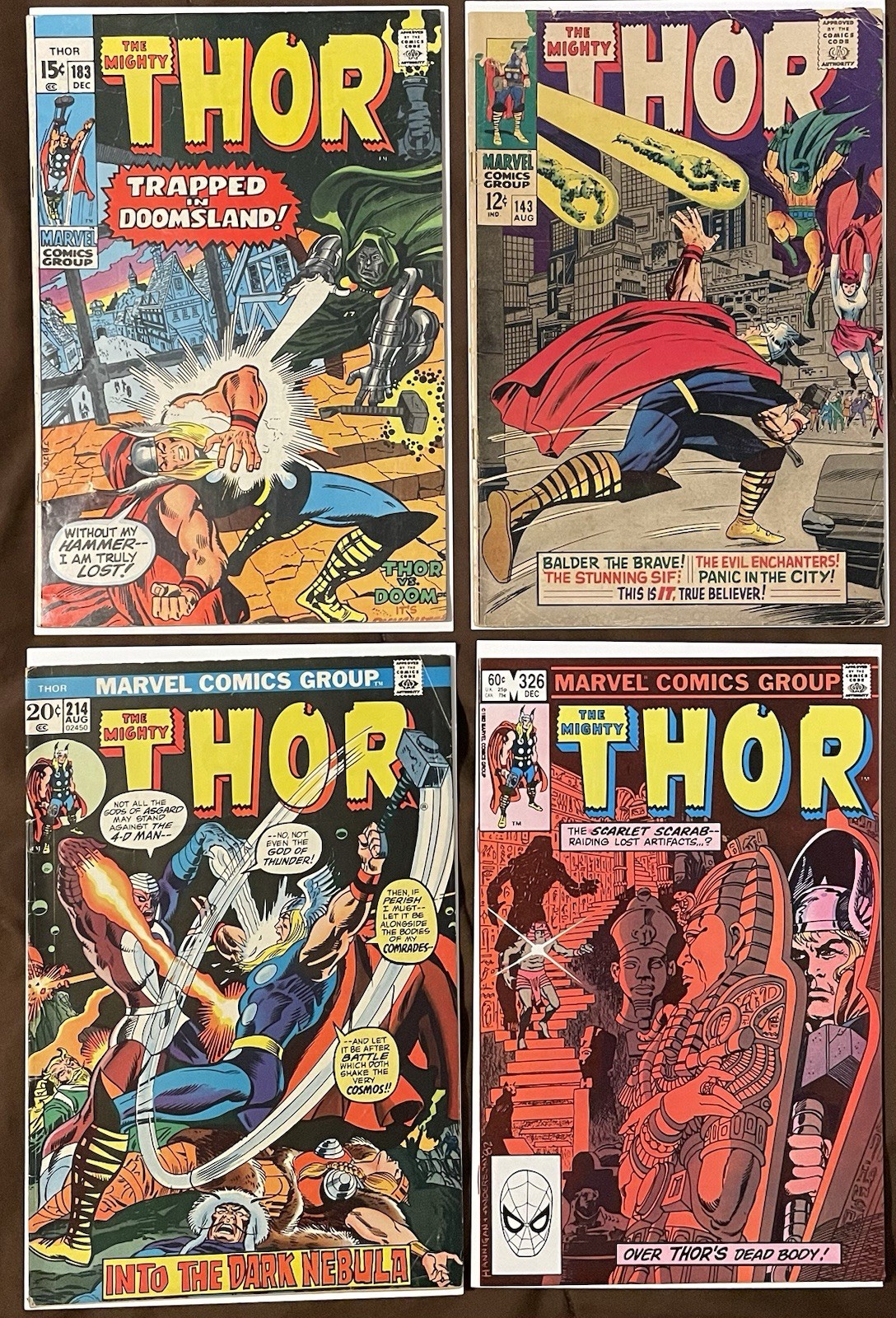 Thor #143, 183, 214, 326 (Marvel 1967, 1970, 1973, 1982) Lot of 4 Doctor Doom